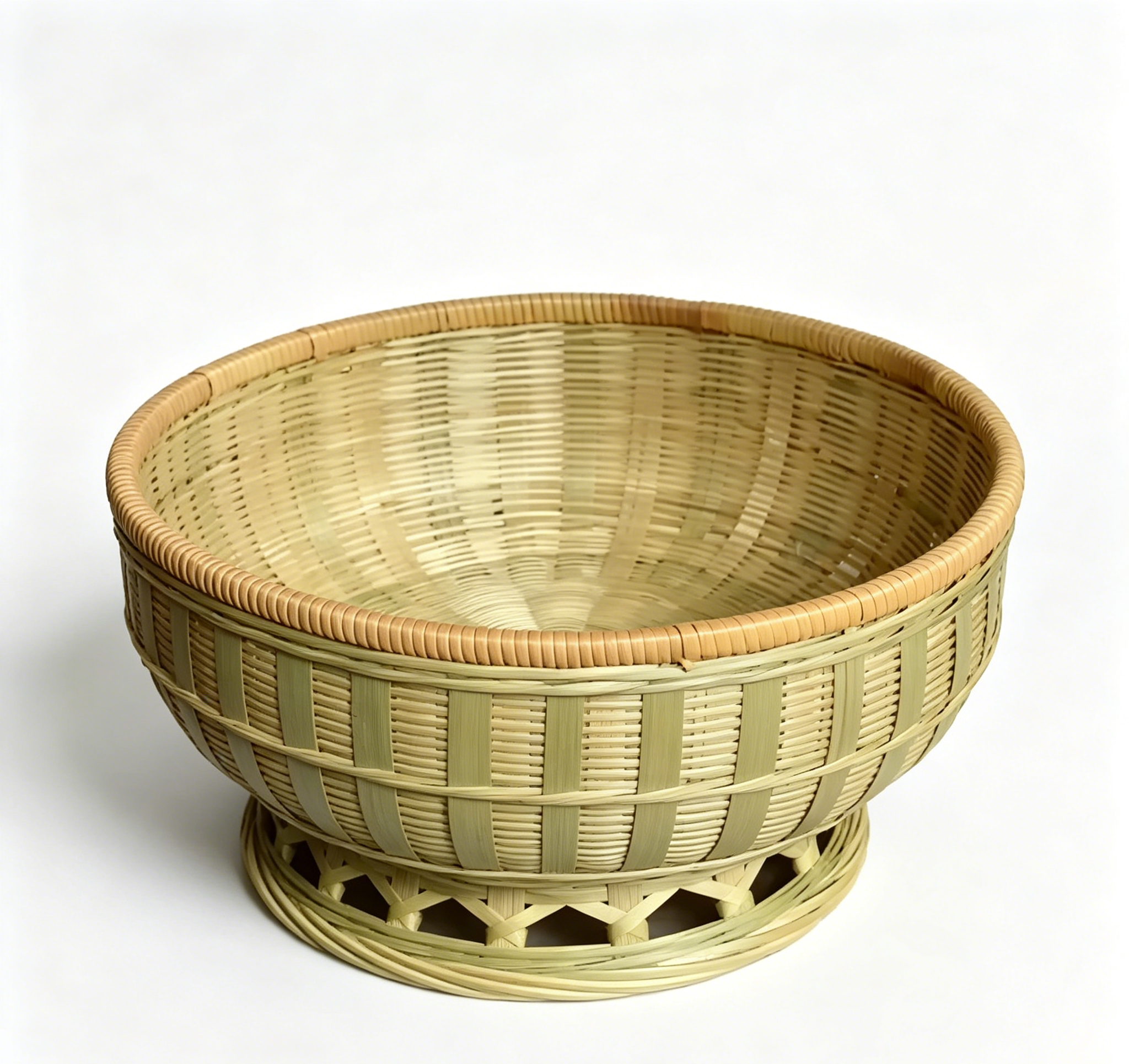 Handwoven Bamboo Fruit Bowl with Pedestal | Elevated Decorative Storage Basket - Verdant Bind