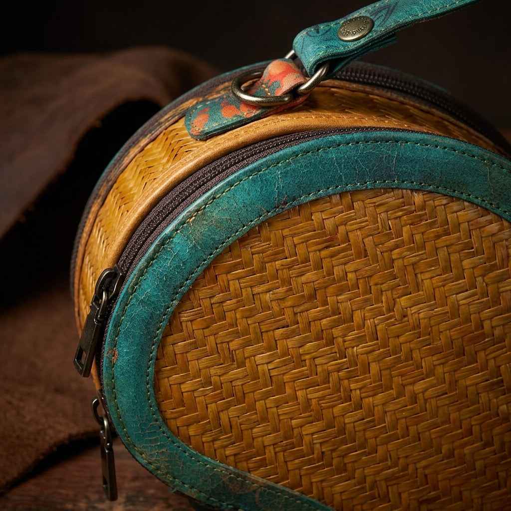 Vintage Half-Moon Bamboo Woven Crossbody Bag