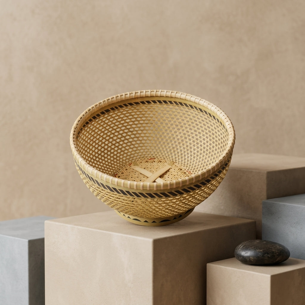 Handwoven Bamboo Fruit Bowl & Hexagonal Open-Weave Decorative