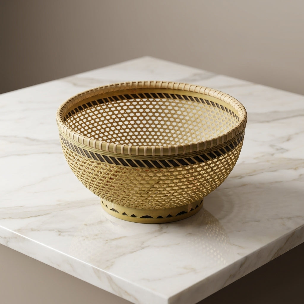Handwoven Bamboo Fruit Bowl & Hexagonal Open-Weave Decorative