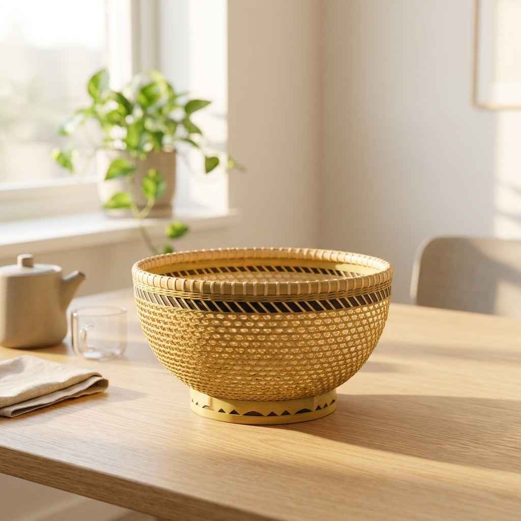 Handwoven Bamboo Fruit Bowl & Hexagonal Open-Weave Decorative