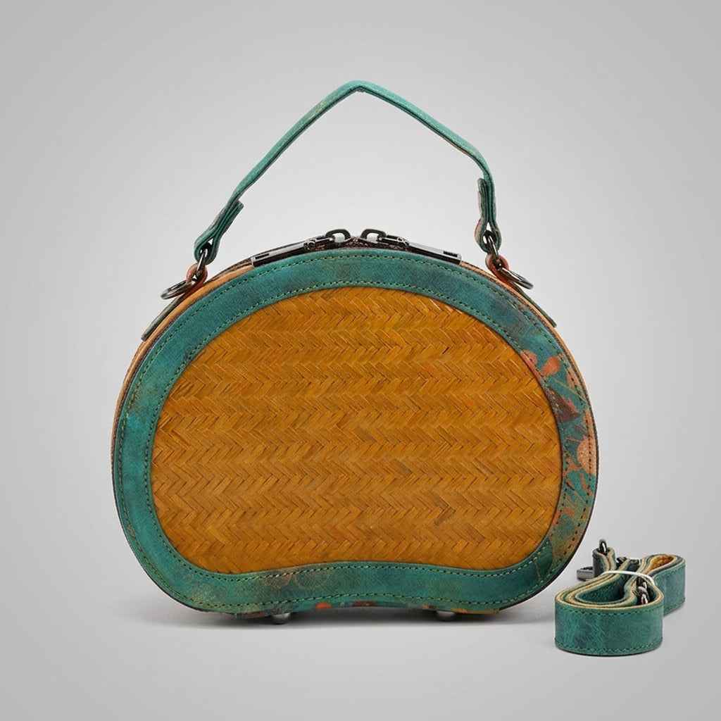 Vintage Half-Moon Bamboo Woven Crossbody Bag