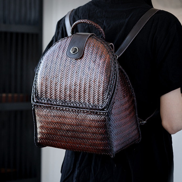 Handwoven Bamboo Backpack for Women - Natural Woven Rucksack
