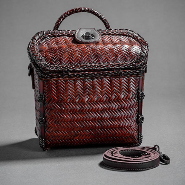 Vintage Bamboo Woven Box Crossbody Bag