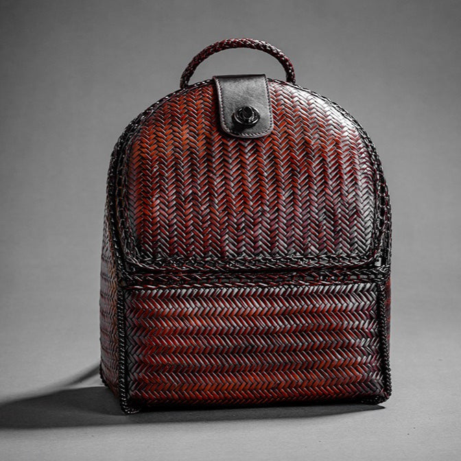 Handwoven Bamboo Backpack for Women - Natural Woven Rucksack