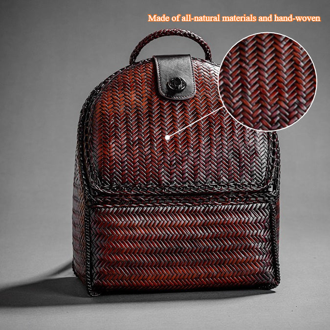 Handwoven Bamboo Backpack for Women - Natural Woven Rucksack