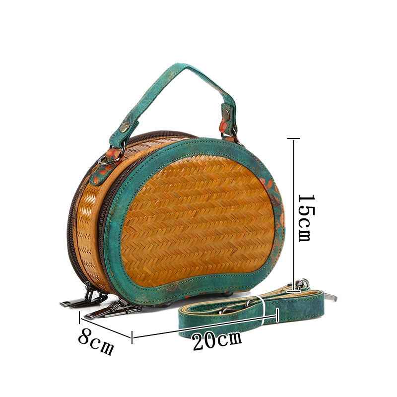 Vintage Half-Moon Bamboo Woven Crossbody Bag
