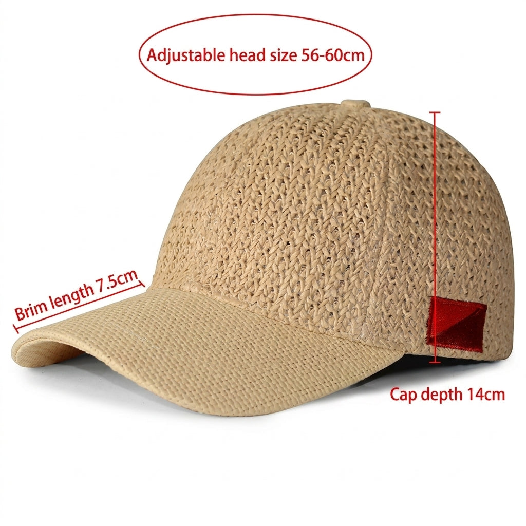 Handwoven Raffia Straw Baseball Cap  Adjustable Summer Sun Hat (S, M, L for Big Heads)